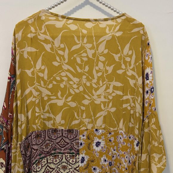 Boho Patchwork Midi Dress Womens 2XL Floral Paisley Handkerchief Hem Flowy Summe - Picture 12 of 14